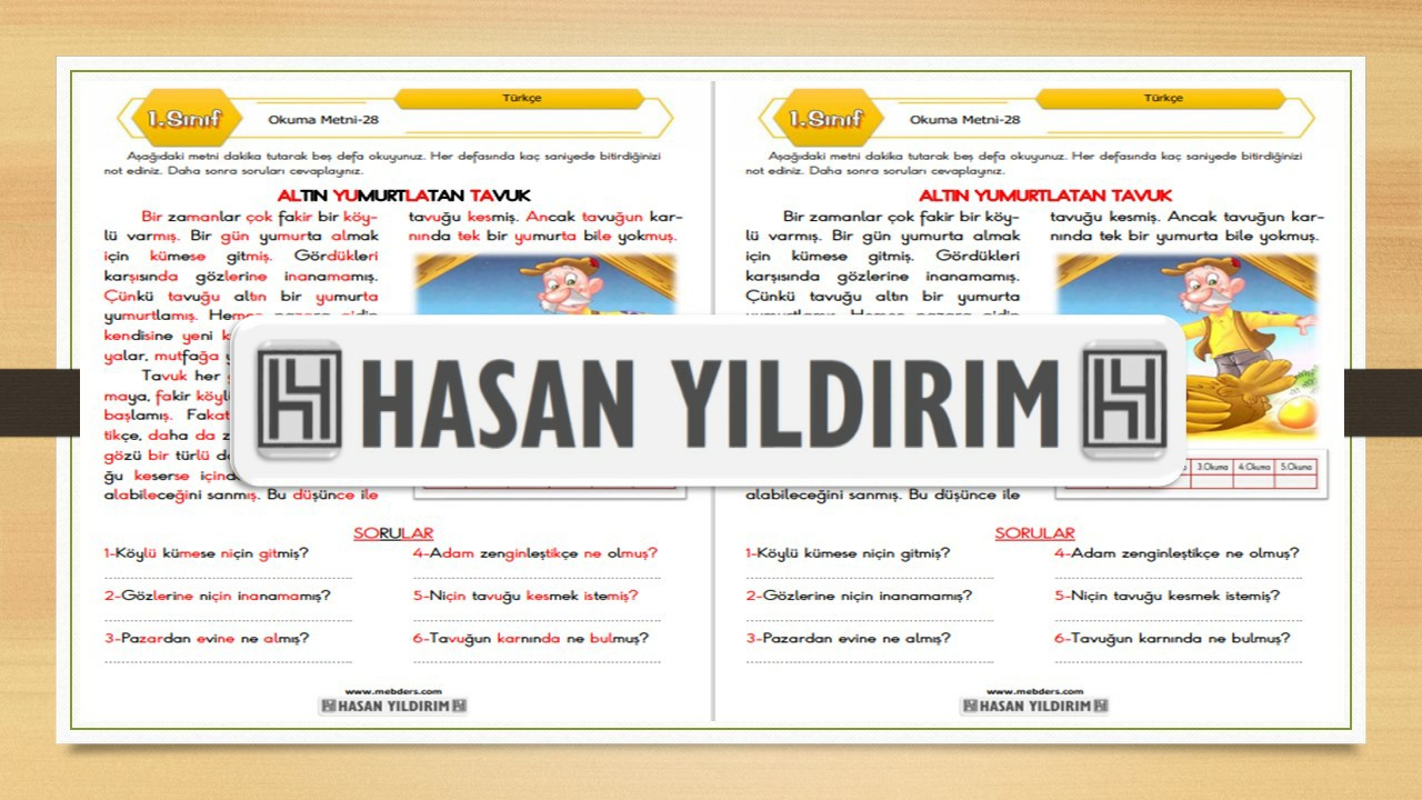 1.Sınıf Türkçe Okuma Metni-28 (Altın Yumurtlayan tavuk)