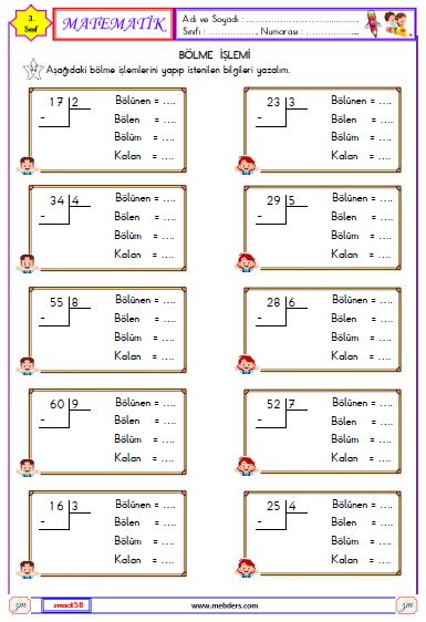 3. Sınıf Matematik Bölme İşlemi Etkinliği 5