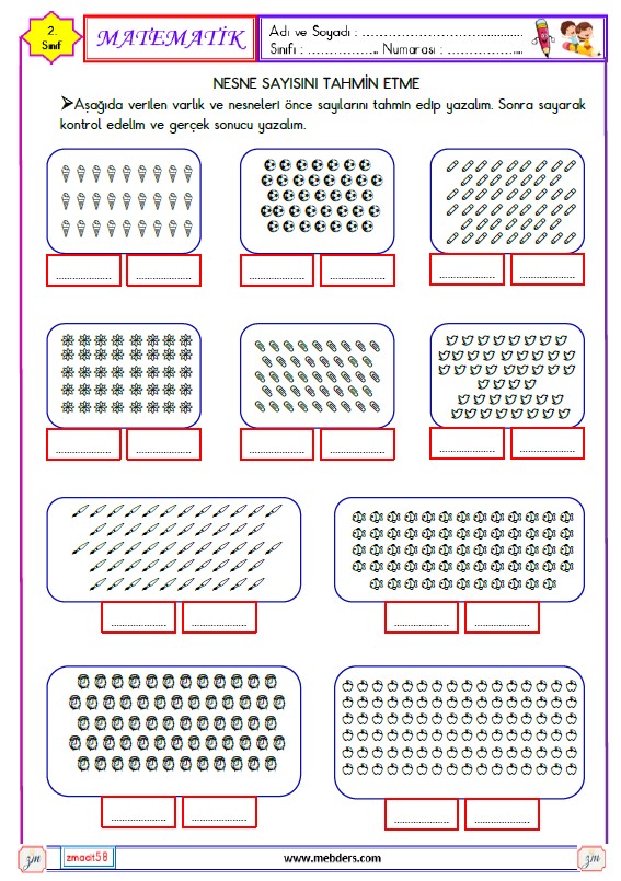 2. Sınıf Matematik  Nesne Sayısını Tahmin Etme Etkinliği