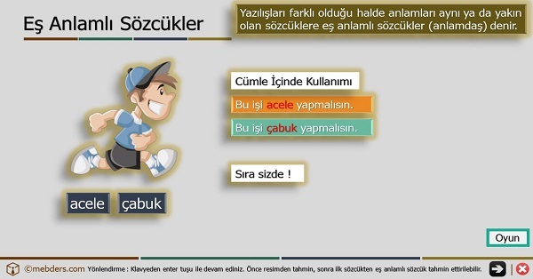 2.Sınıf Türkçe Oyunlu ve Şarkılı Eş Anlamlı Kelimeler Sunusu