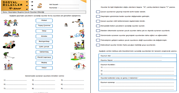 4.Sınıf Sosyal Bilgiler Geçmişten Bugüne Çocuk Oyunları Etkinliği