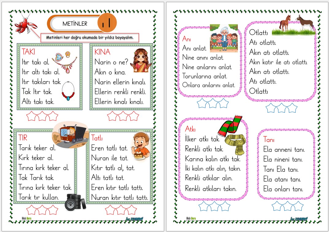 1. Sınıf İlk Okuma Yazma I Sesi METİNLER