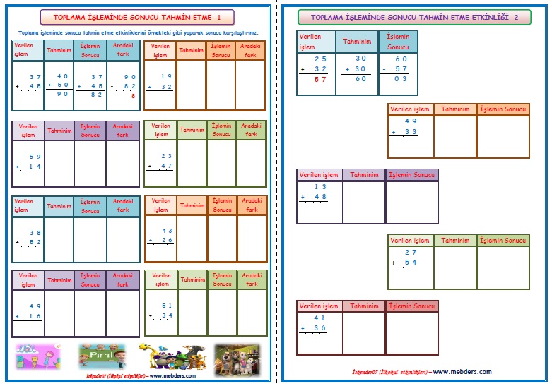 2.Sınıf Matematik Toplama İşleminde Sonucu Tahmin Etme (3 Sayfa)