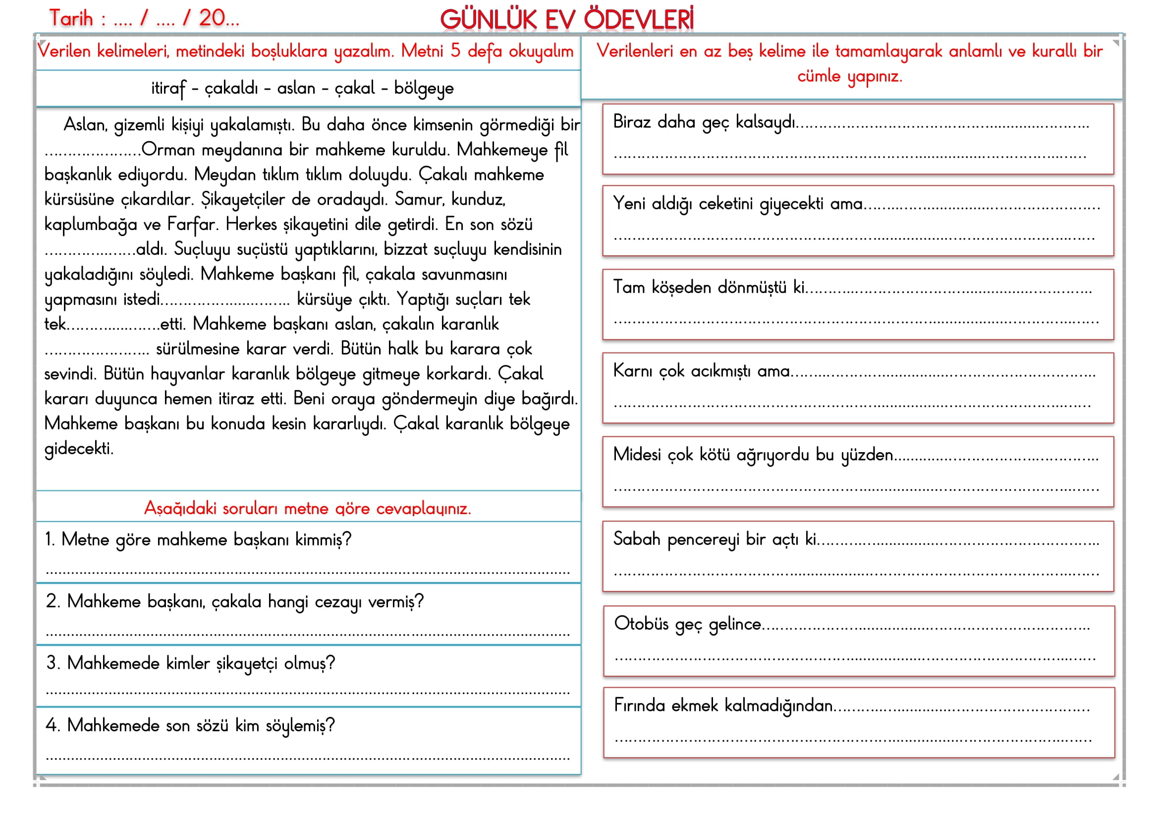 2.Sınıf 21 Mayıs 2025 Günlük Ev Ödevi