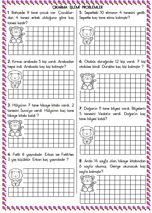 1. Sınıf Matematik Çıkarma İşlemi Problemler Etkinliği 2