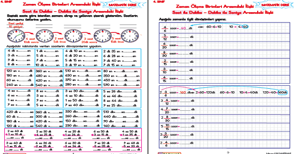 4. Sınıf Matematik Saat ile Dakika - Dakika ile Saniye Arasındaki İlişki