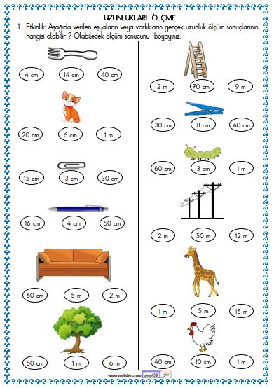 2. Sınıf Matematik Uzunlukları Ölçme Etkinliği 5