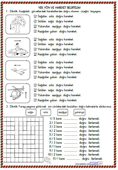 2. Sınıf Matematik Yer, Yön, Hareket Belirtelim Etkinliği 1