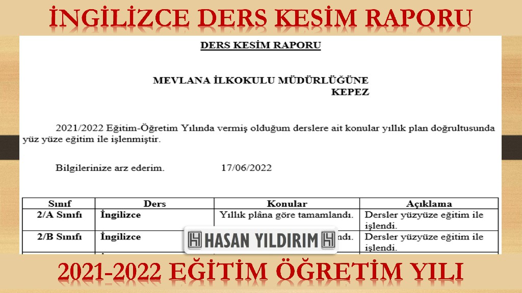 2021-2022 İngilizce Dersi Ders Kesim Raporu