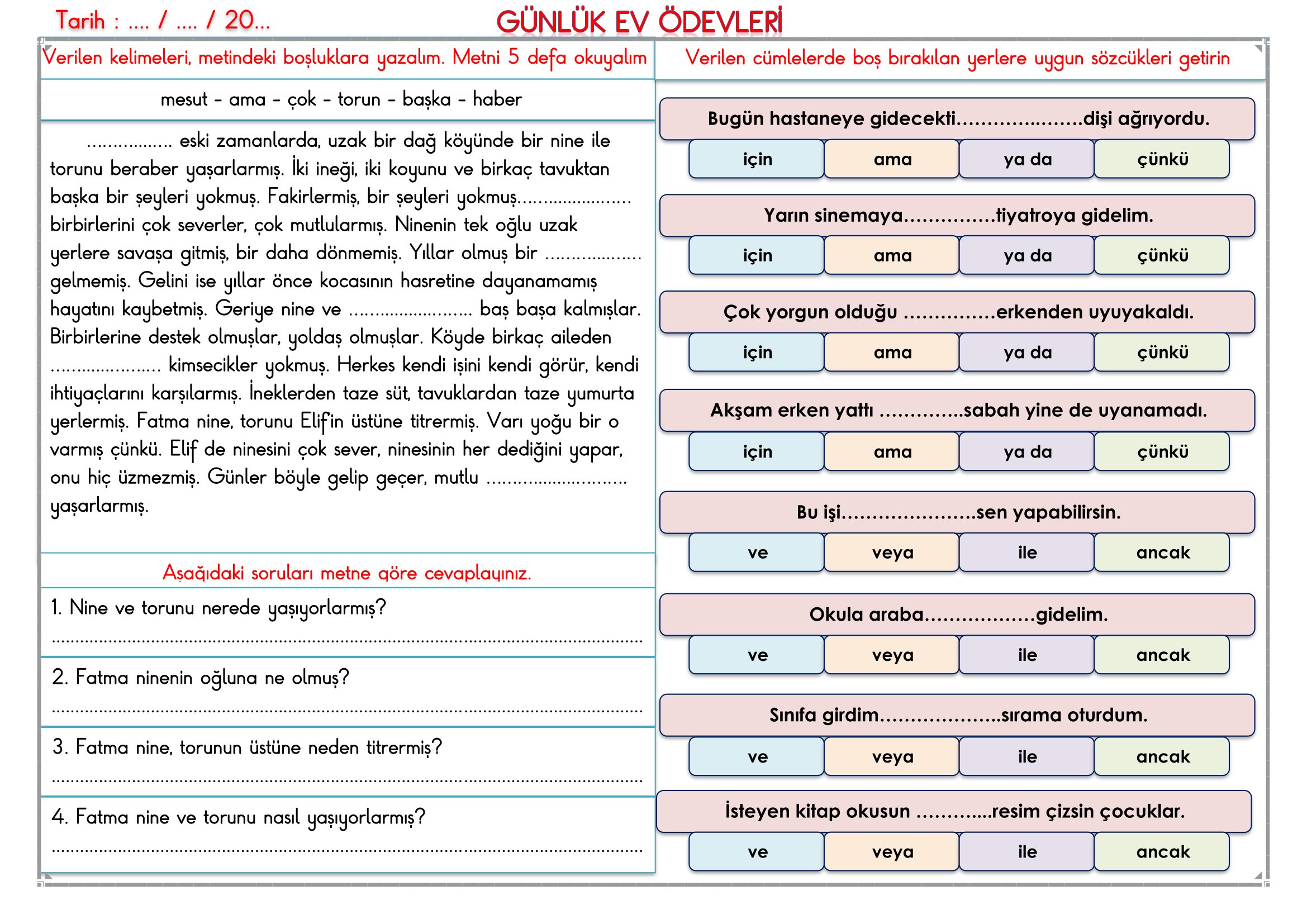 2.Sınıf - 04 Mart 2026 Günlük Ev Ödevleri