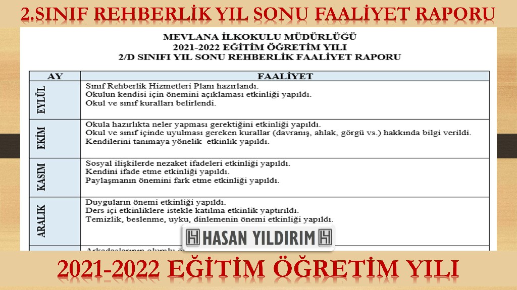 2.Sınıf Rehberlik Yıl Sonu Faaliyet Raporu