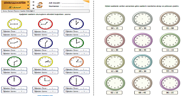 2.Sınıf Matematik Zamanı Ölçme (Saatler) Etkinliği 2