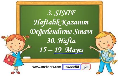 3. Sınıf Haftalık Kazanım Değerlendirme Testi 30 Hafta (15 - 19 Mayıs)