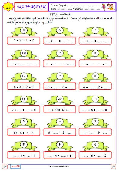 2.Sınıf Matematik Eşitlik Kavramı Etkinliği 3