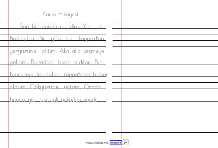 1. Sınıf Türçe Okuma ve Çizgili Deftere Yazma  Etkinliği 2