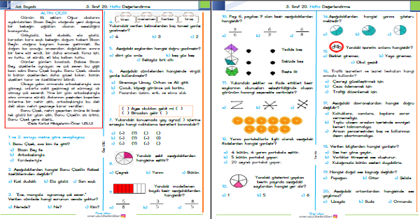 3. Sınıf Haftalık Kazanım Değerlendirme Testi 20. Hafta (09-13 Şubat)