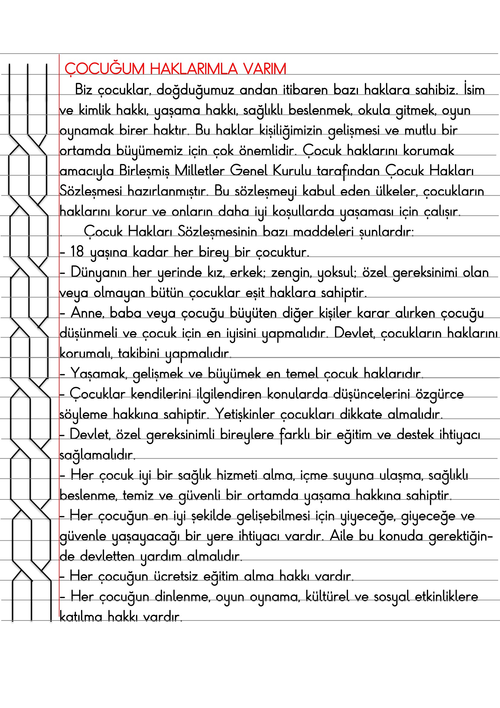 3.Sınıf - Hayat Bilgisi Çocuğum Haklarımla Varım Defter Özeti