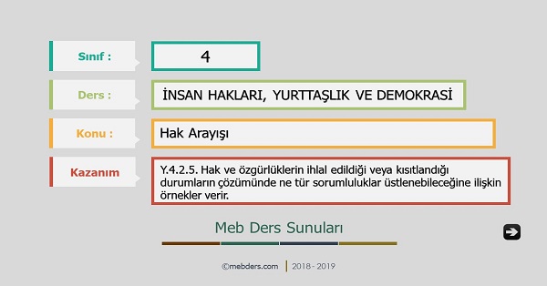 4.Sınıf İnsan Hakları, Yurttaşlık ve Demokrasi - Hak Arayışı Sunusu