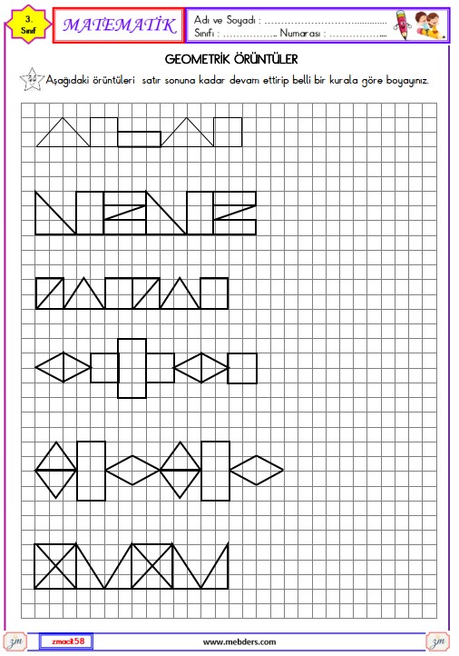 3. Sınıf Matematik Geometrik Örüntüler Etkinliği 4