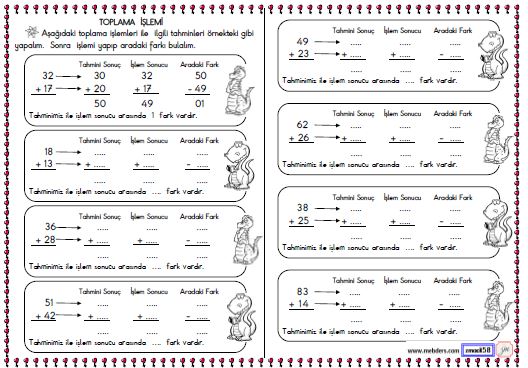 2. Sınıf Matematik Toplama İşlemi  Sonucu Tahmin Etme  Etkinliği 1