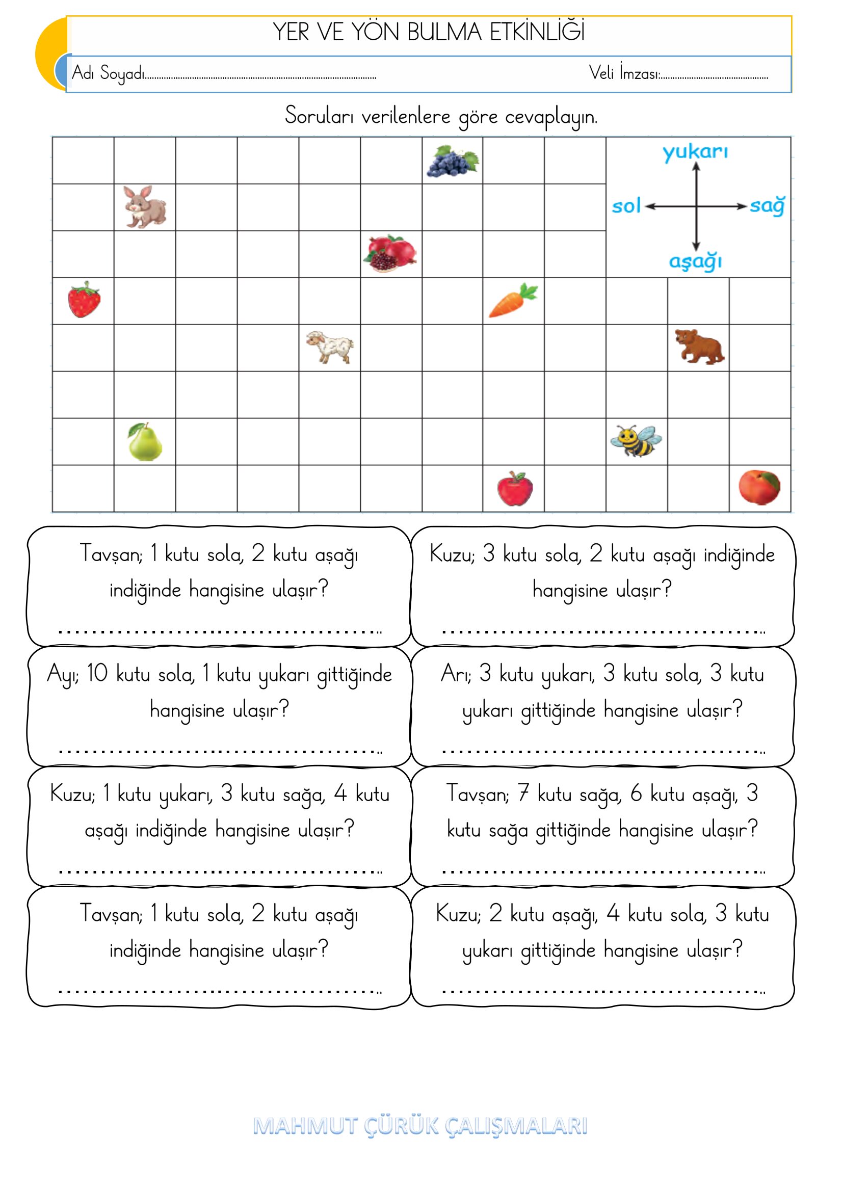 2.Sınıf - Matematik Yer ve Yön Bulma Etkinliği-1