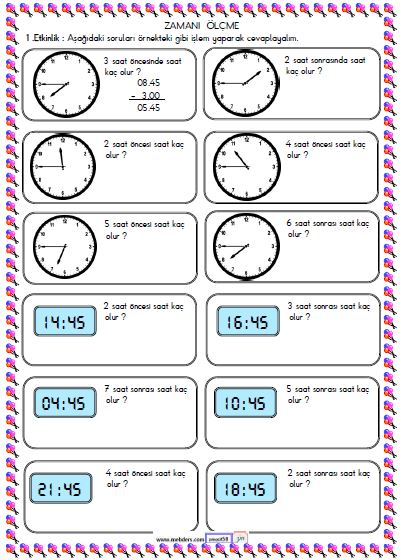 2. Sınıf Matematik Zamanı Ölçme ve Saat Etkinliği 14