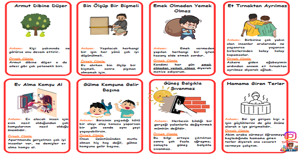 Atasözleri Görselleri ve Anlamları İnteraktif Defter Etkinliği (36 Tane)