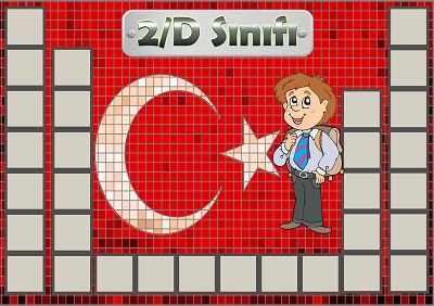 Model 54, 2D şubesi için Türk bayraklı fotoğraf eklemeli kapı süslemesi - 31 öğrencilik