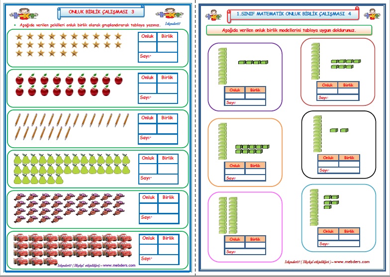 1.Sınıf Matematik Onluk Birlik Çalışması 3-4   (2 Sayfa)