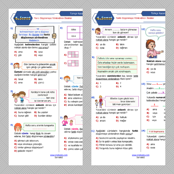 4. Sınıf Türkçe - Farklı Düşünmeye Yönlendiren İfadeler Testi