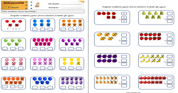 1.Sınıf Matematik Modellerle Çıkarma İşlemi Etkinliği 1