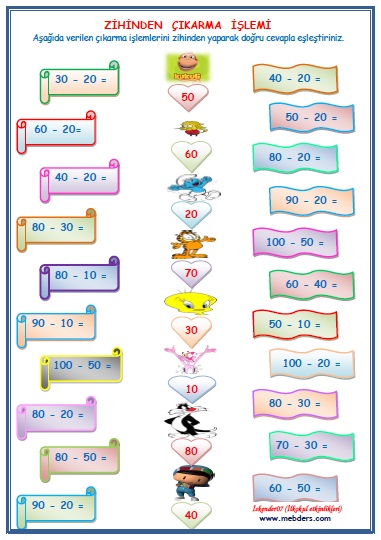 2.Sınıf Matematik Zihinden Çıkarma İşlemi