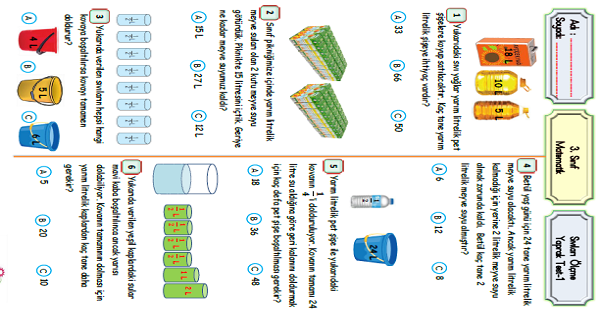 3.Sınıf Matematik Uzunluk Ölçme Yaprak Test-1