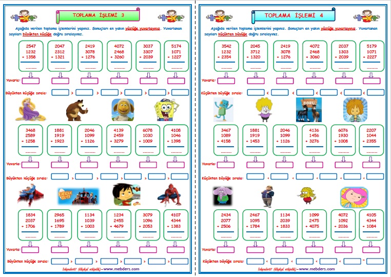 4.Sınıf Matematik Toplama İşlemi Çalışması 3-4   (2 SAYFA)