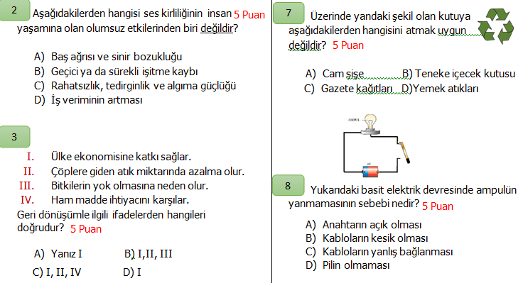 4.Sınıf Fen Bilimleri 2.Dönem 2.Yazılı Seviye 2