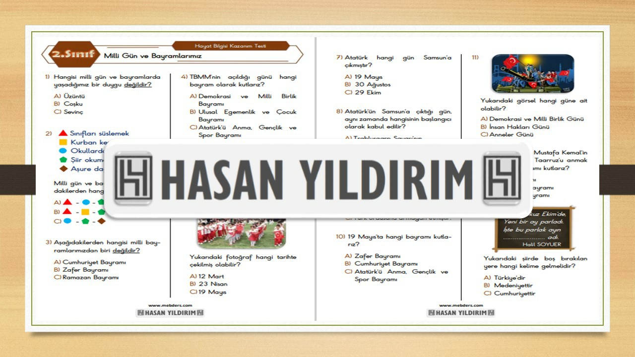 2.Sınıf Hayat Bilgisi Milli Gün ve Bayramlarımız Testi