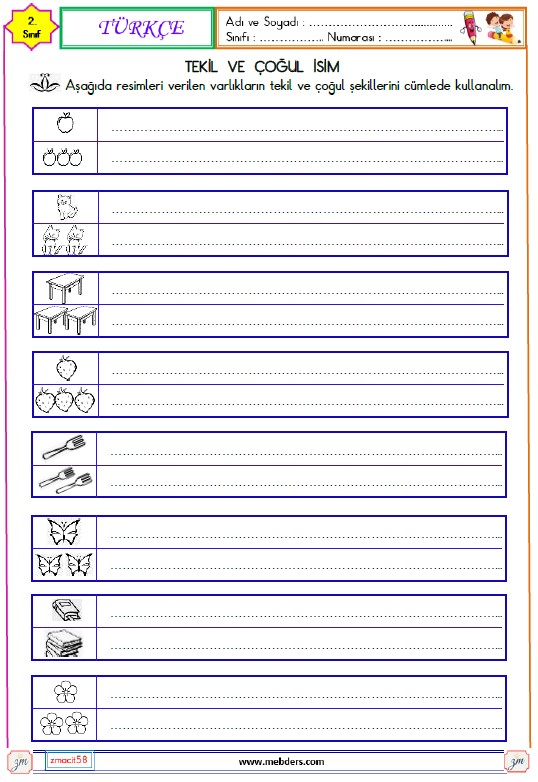 2. Sınıf Türkçe Tekil ve Çoğul İsimler Etkinliği