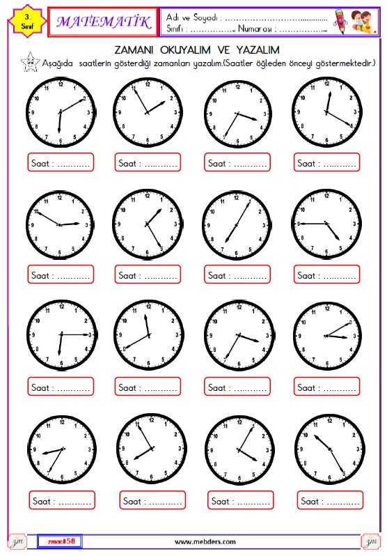 3. Sınıf Matematik Zamanı Okuyalım ve Yazalım Etkinliği 3