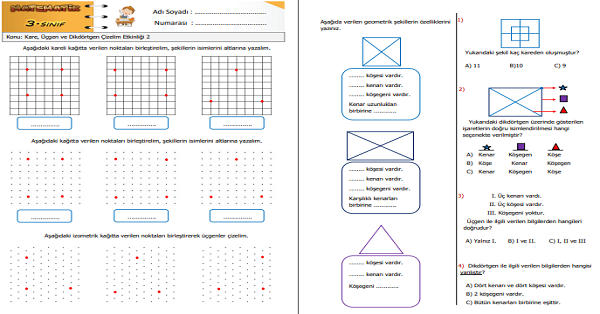 3.Sınıf Matematik Kare ,Üçgen ve Dikdörtgen Çizelim Etkinliği 2