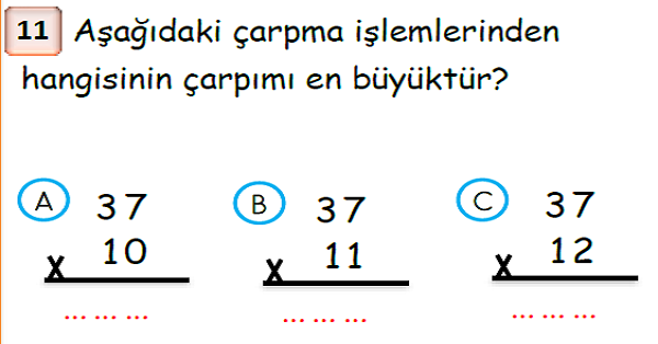 3.Sınıf Matematik Çarpma İşlemi Yaprak Test-1