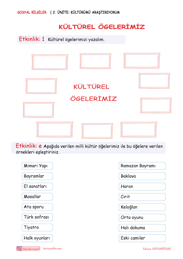 4. Sınıf Sosyal Bilgiler Milli Kültür Etkinliği