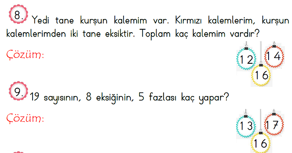 1.Sınıf Matematik Toplama ve Çıkarma İşlemi Problemleri 2