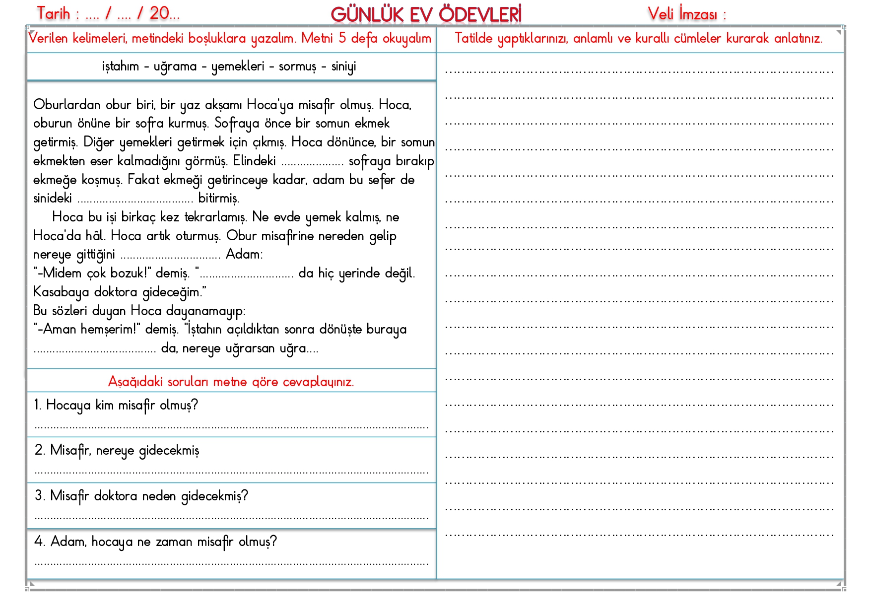 2.Sınıf - 02 Şubat 2026 Günlük Ev Ödevleri