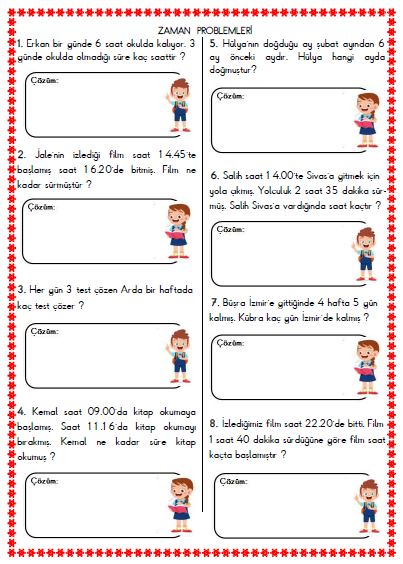 3. Sınıf Matematik Zaman Problemleri Etkinliği 4