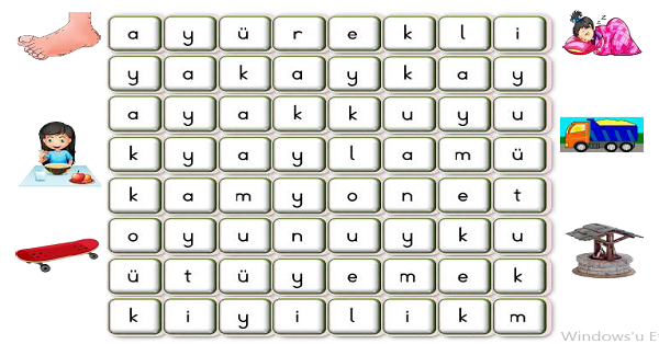 1.Sınıf İlk Okuma Yazma (Üü-Yy Sesi) Kelime Bulmaca Etkinliği