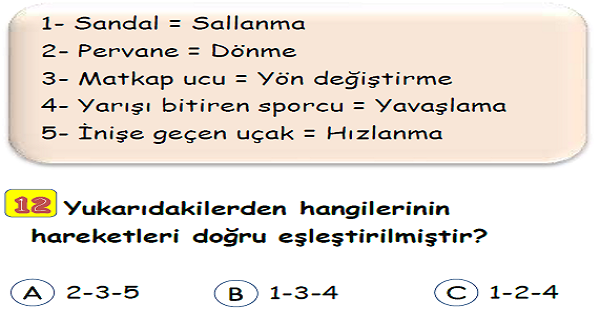 3.Sınıf Fen Bilimleri Varlıkların Hareketleri Yaprak Test