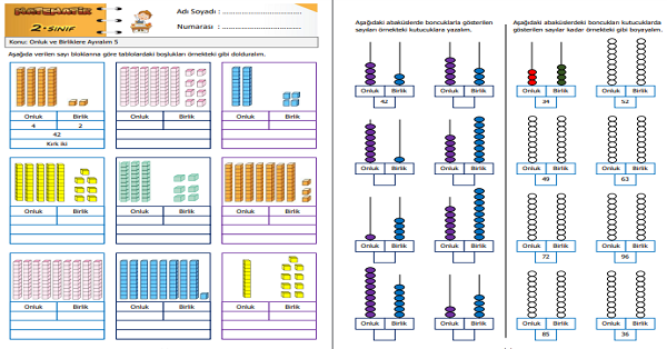 2.Sınıf Matematik Onluk ve Birliklere Ayıralım Etkinliği 5