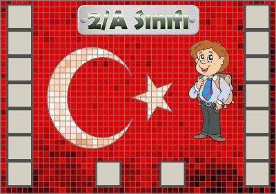 Model 54, 2A şubesi için Türk bayraklı fotoğraf eklemeli kapı süslemesi - 16 öğrencilik