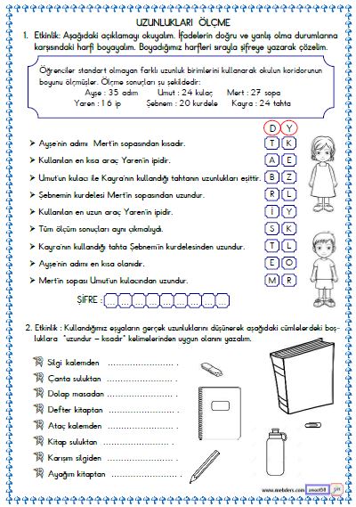 2. Sınıf Matematik  Uzunlukları Ölçme Etkinliği 2