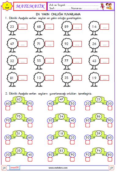 2. Sınıf Matematik En Yakın Onluğa Yuvarlama Etkinliği 2